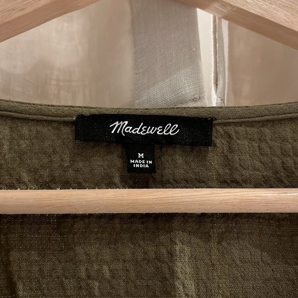 MADEWELL Crinkle Gauze Dolman Sleeve Olive Green Mini Dress - Picture 3 of 5